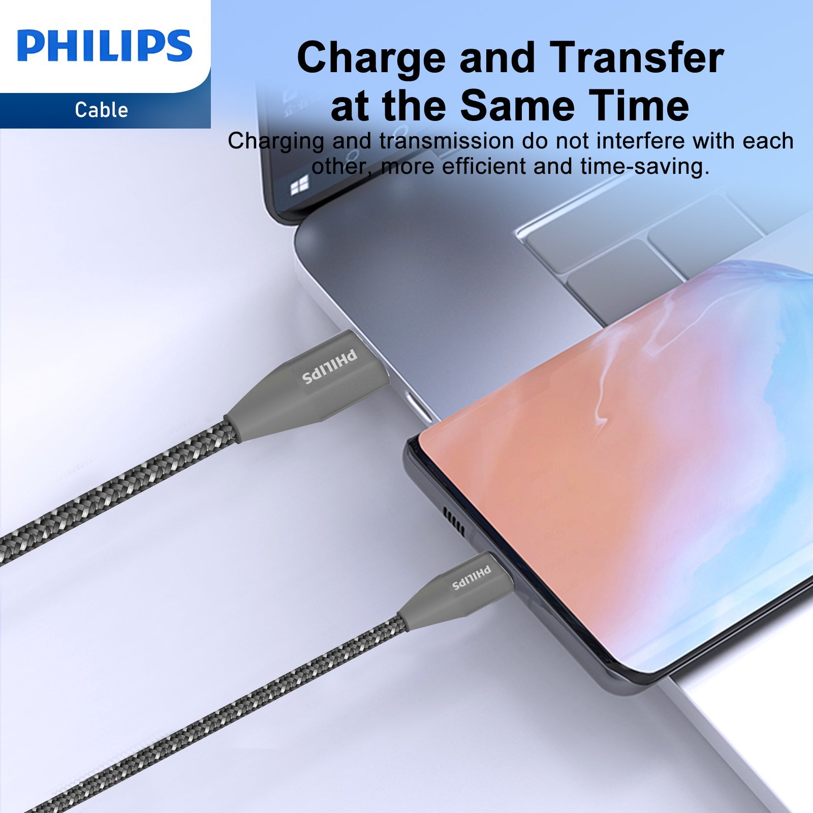 Philips USB-C to Type-C Charge Sync Cable, USB Type C PD Charging Cord for iPhone 15 MacBook Pro, Huawei Matebook, iPad Pro 2020, Chromebook, Pixel 6, Samsung Note 10 S21 S20 (1.25M, Black) DLC4548C - Image 6