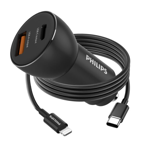 Philips QC+PD Car Charger with USB-C to Lightning Cable (DLP2521L) - Image 13