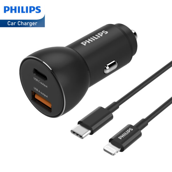 Philips QC+PD Car Charger with USB-C to Lightning Cable (DLP2521L) - Image 12