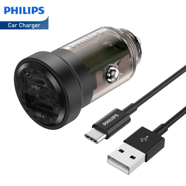 Philips Ultra Fast Car Charger with USB-A to USB-C Cable (DLP2522A) - Image 9