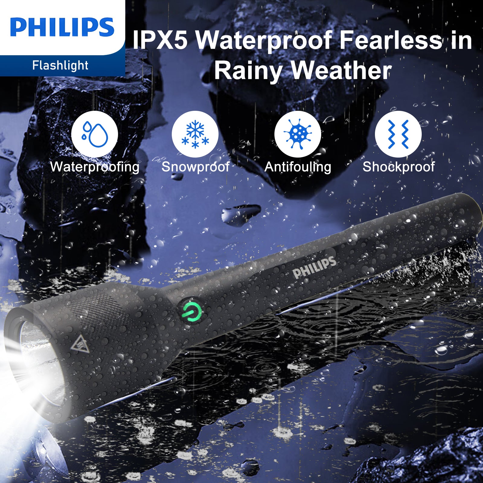 Philips Rechargeable LED Flashlights High Lumens, 1000 Lumens Bright Powerful Tactical Handheld Flash Light, 5 Modes IPX5 Waterproof Flash Lights for Camping, Emergency, Hiking, Black SFL3602R - Image 7