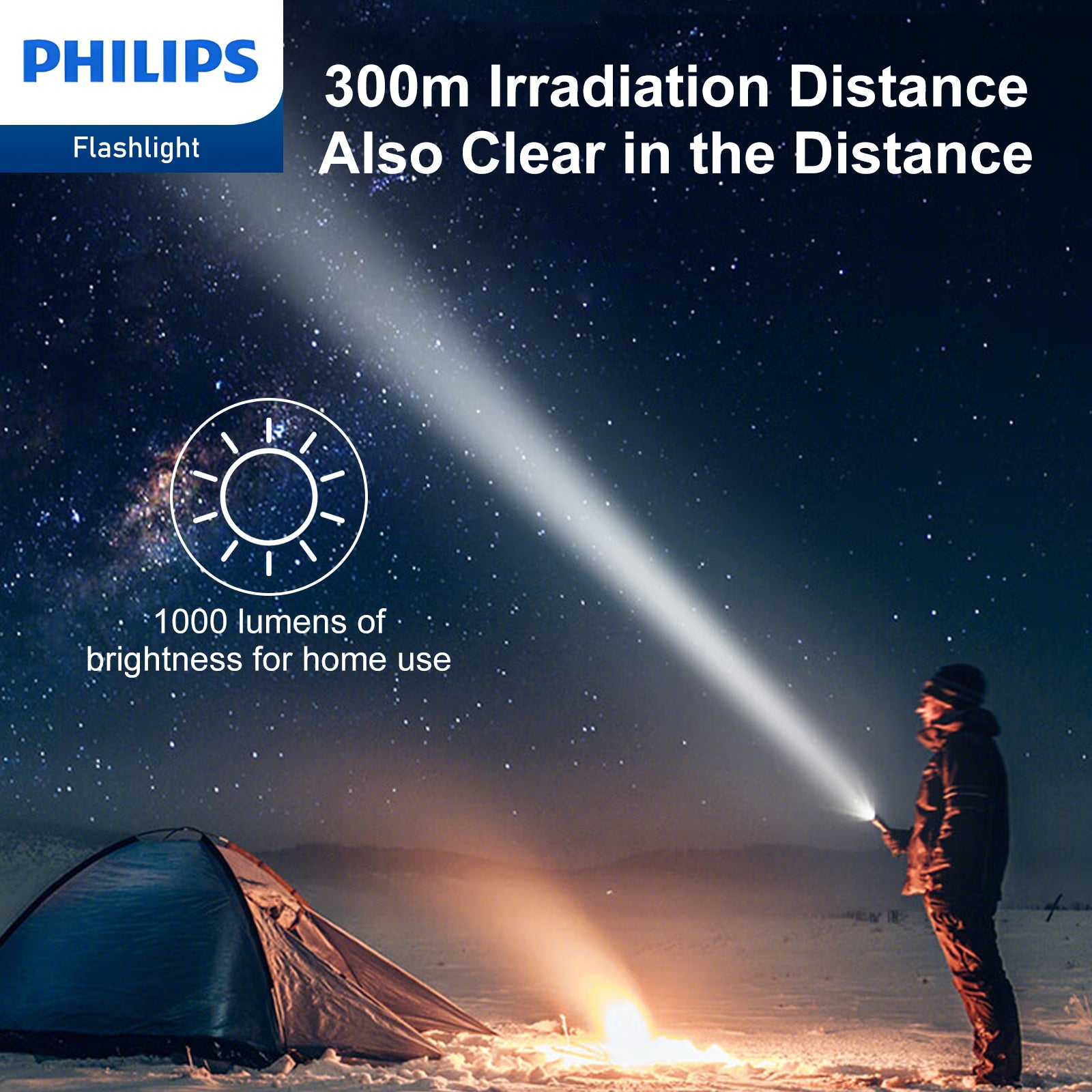 Philips Rechargeable LED Flashlights High Lumens, 1000 Lumens Bright Powerful Tactical Handheld Flash Light, 5 Modes IPX5 Waterproof Flash Lights for Camping, Emergency, Hiking, Black SFL3602R - Image 8
