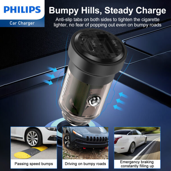 Philips Ultra Fast Car Charger with USB-A to USB-C Cable (DLP2522A) - Image 3