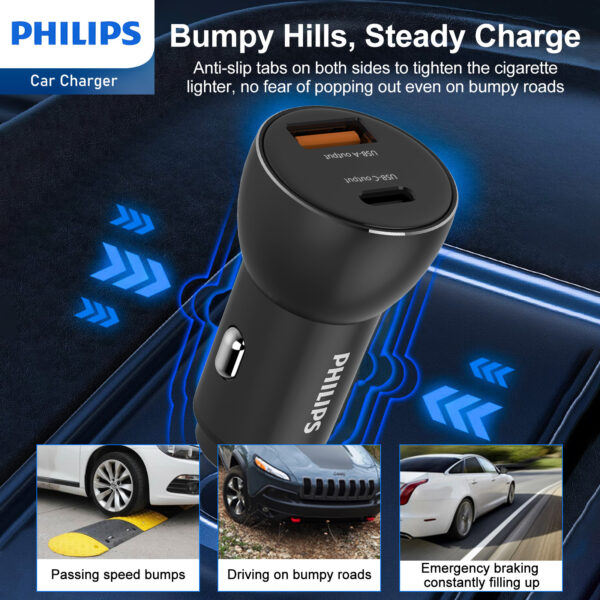 Philips QC+PD Car Charger with USB-C to Lightning Cable (DLP2521L) - Image 10