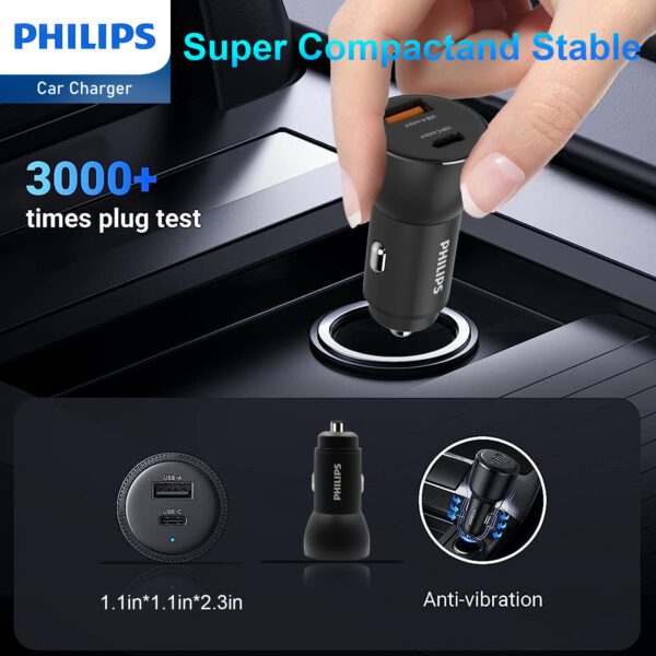 Philips QC+PD Car Charger with USB-C to Lightning Cable (DLP2521L) - Image 7