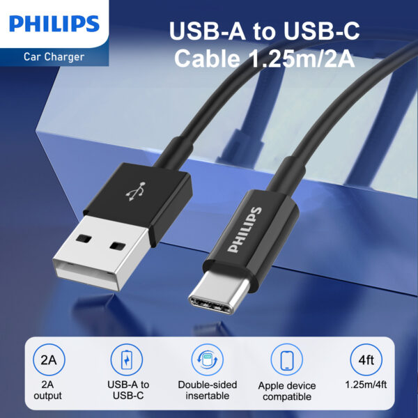 Philips Ultra Fast Car Charger with USB-A to USB-C Cable (DLP2522A) - Image 5