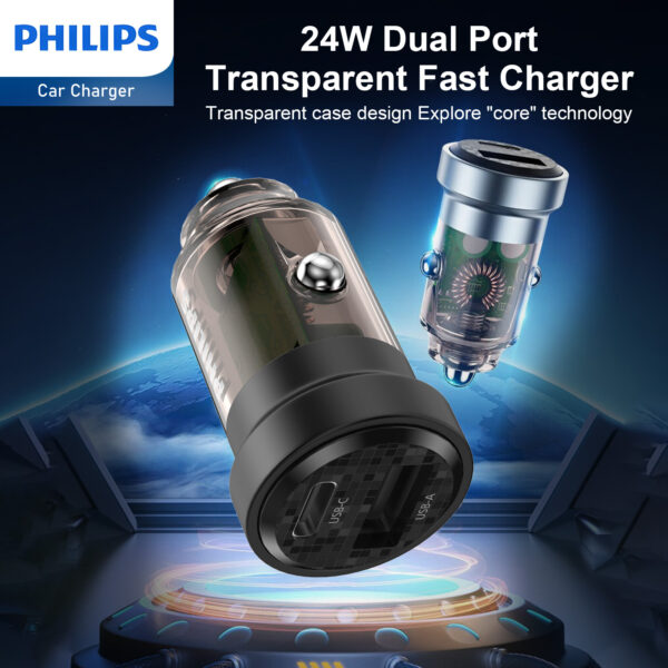 Philips Ultra Fast Car Charger with USB-A to USB-C Cable (DLP2522A) - Image 8