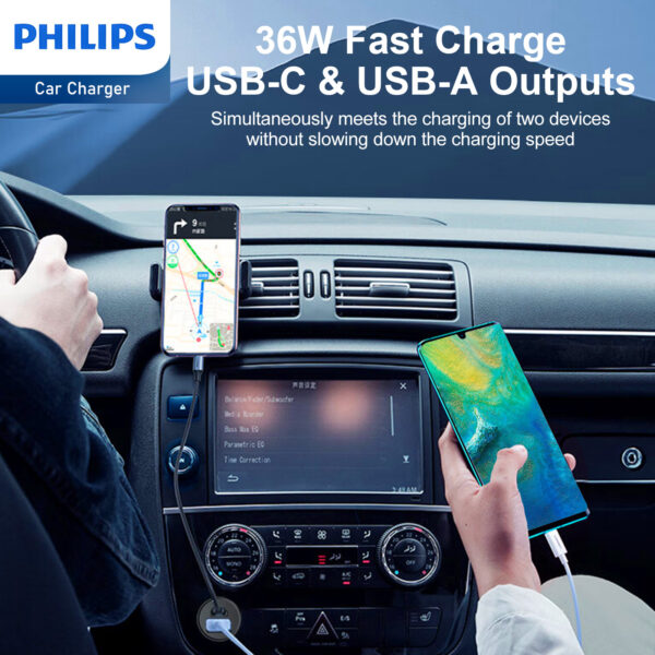 Philips QC+PD Car Charger with USB-C to Lightning Cable (DLP2521L) - Image 5