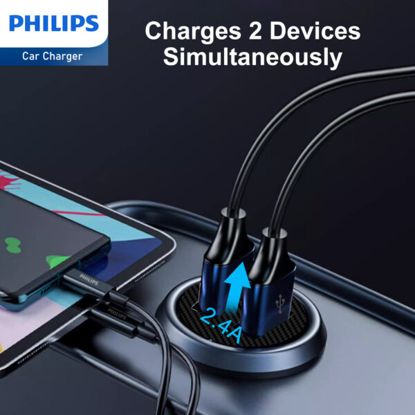 Philips Dual USB-A Port Car Charger (DLP2510) - Image 3