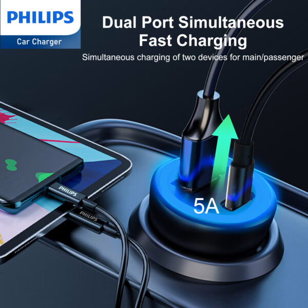 Philips QC+PD Car Charger with USB-C to Lightning Cable (DLP2521L) - Image 9